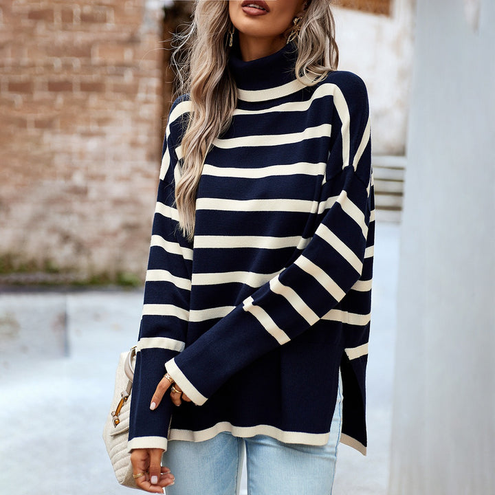 Naelle Striped High-Neck Knit Sweater