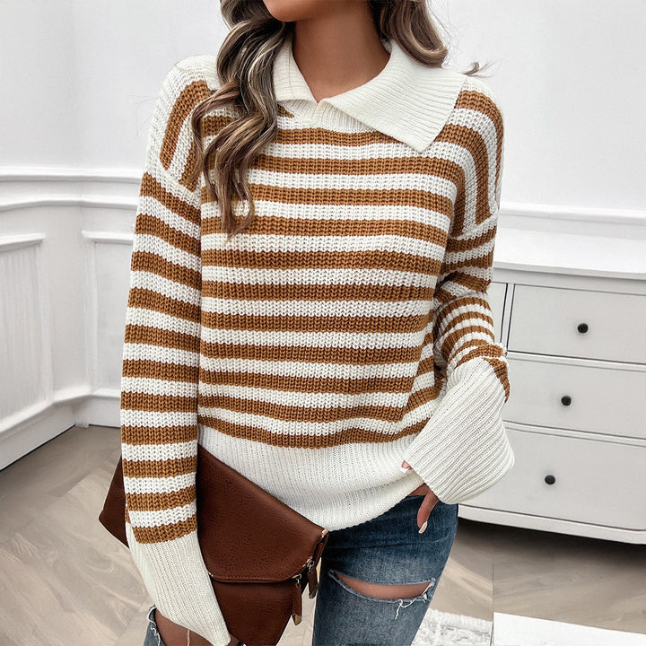 Liorra Striped Collared Knit Sweater