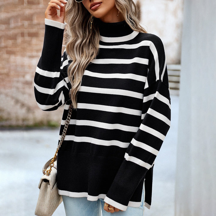 Naelle Striped High-Neck Knit Sweater