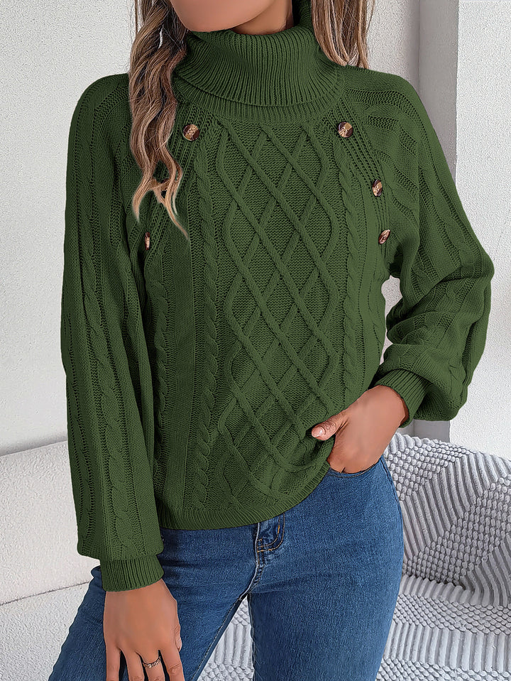 Marceline Button-Knit Turtleneck Sweater