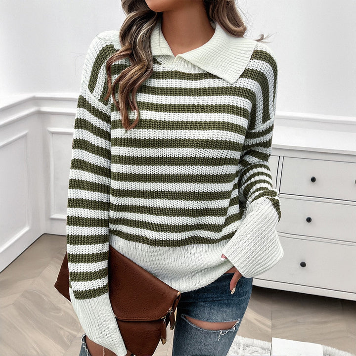 Liorra Striped Collared Knit Sweater