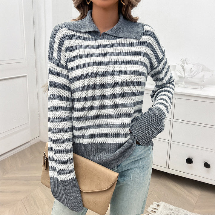 Liorra Striped Collared Knit Sweater