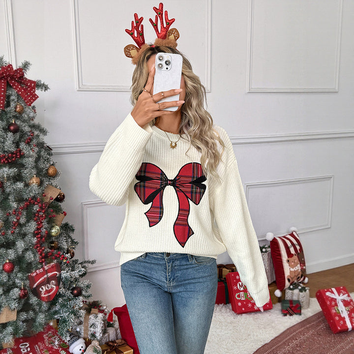 Marwen Plaid Bow Knit Sweater