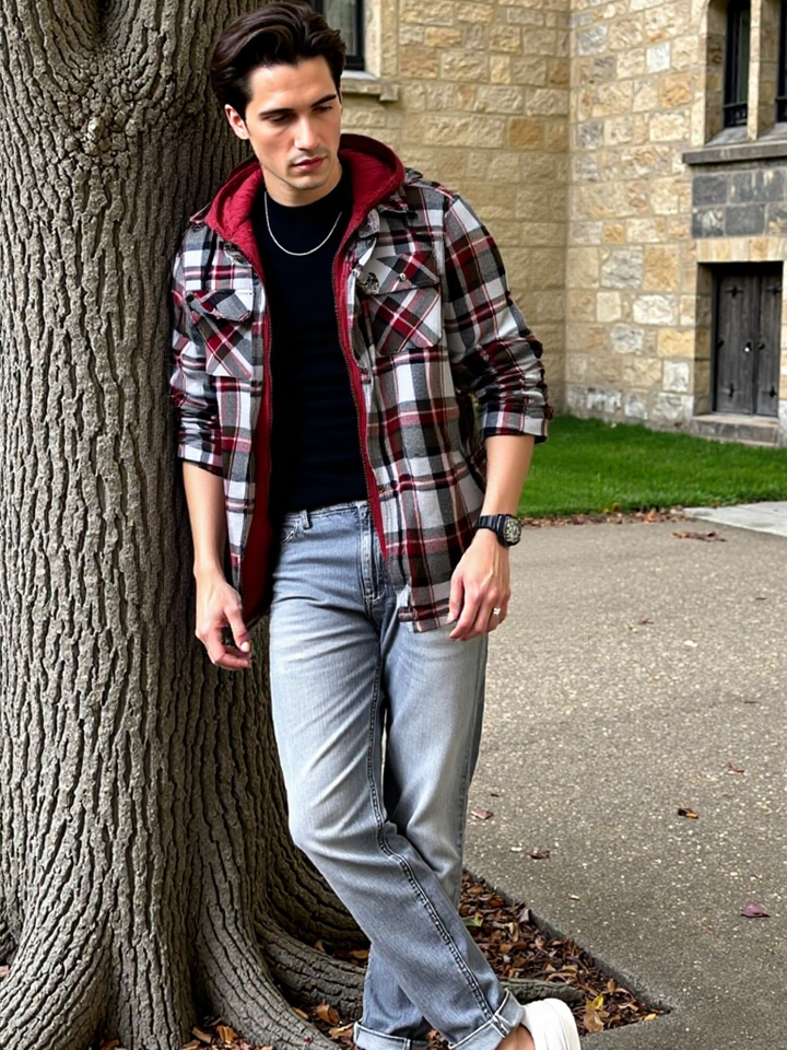 Draxen™ Red Strip Hooded Flannel Jacket