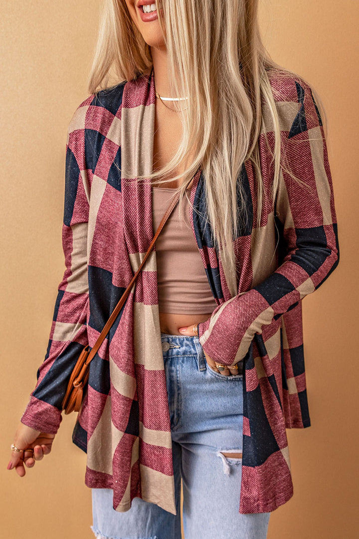 Marvane™ Draped Plaid Cardigan