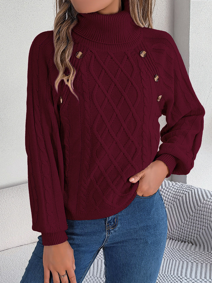 Marceline Button-Knit Turtleneck Sweater