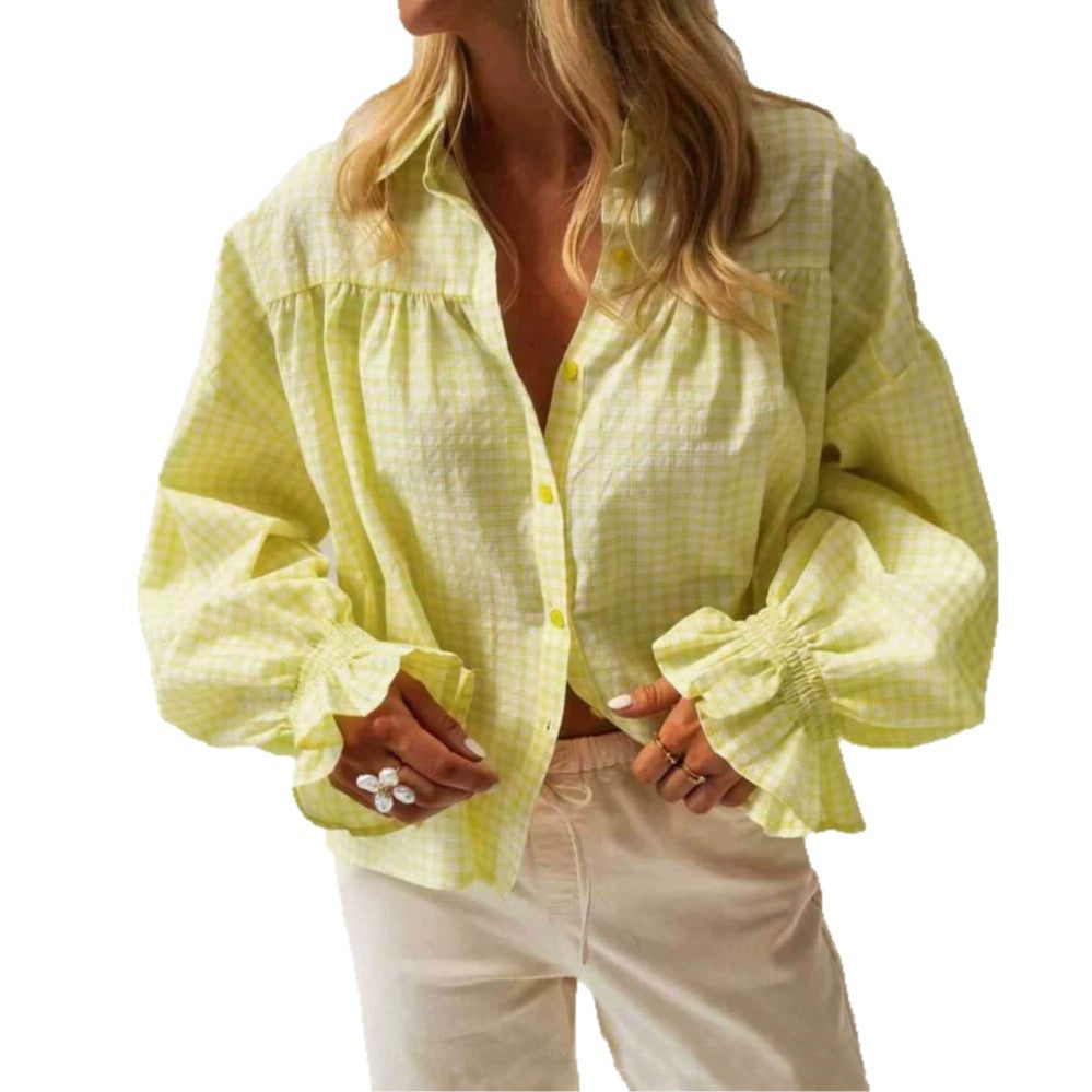 Éloria – Chemise à Carreaux à Manches Évasées