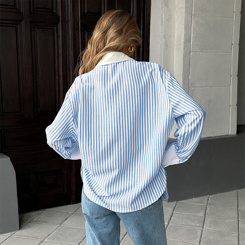 Velmira™ Striped Splicing Blouse
