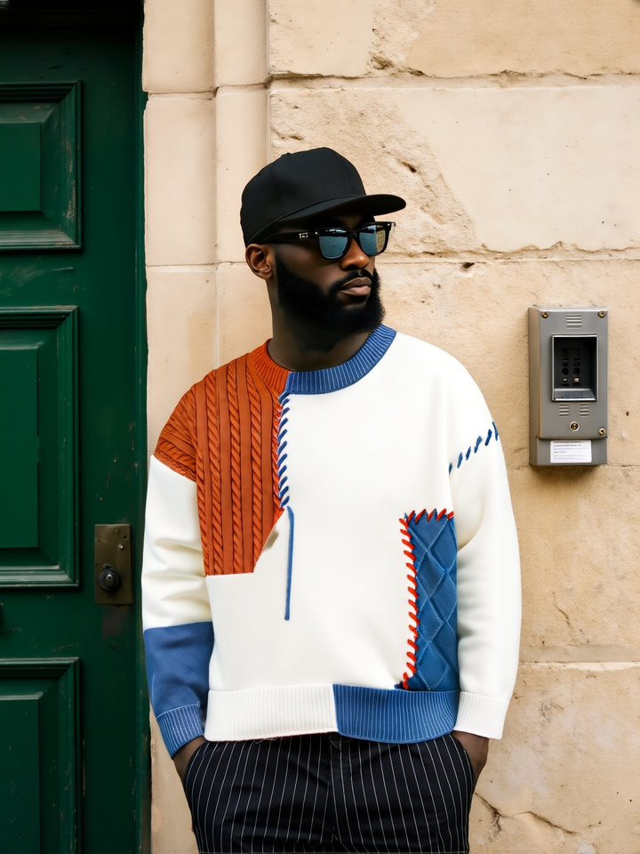 Zerelle™ Patchwork Knit Oversize Sweater