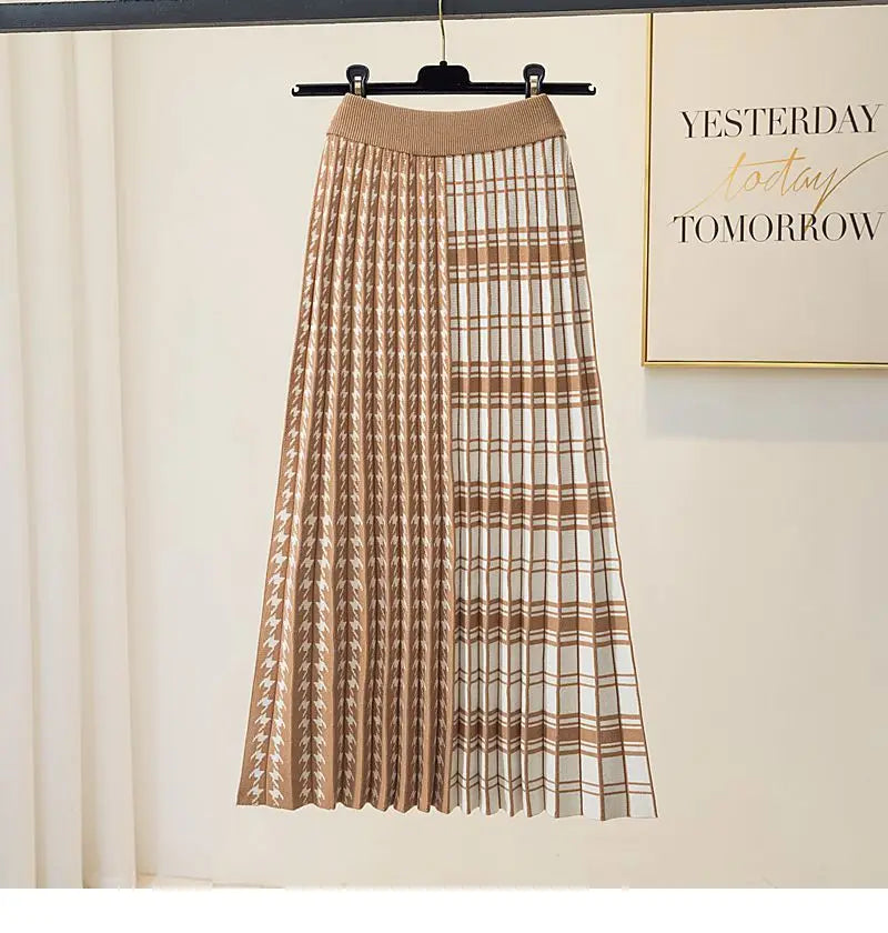 Plaira™ Contrast Plaid Midi Skirt