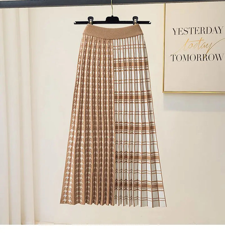 Plaira™ Contrast Plaid Midi Skirt