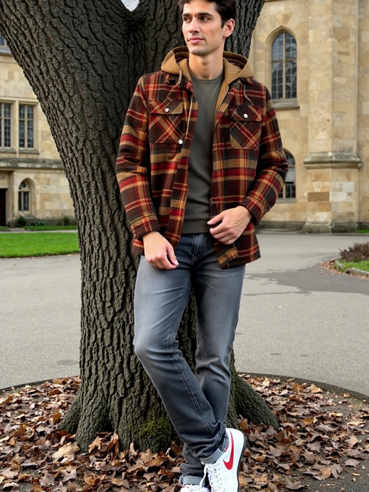 Draxen™ Brown Strip Hooded Flannel Jacket