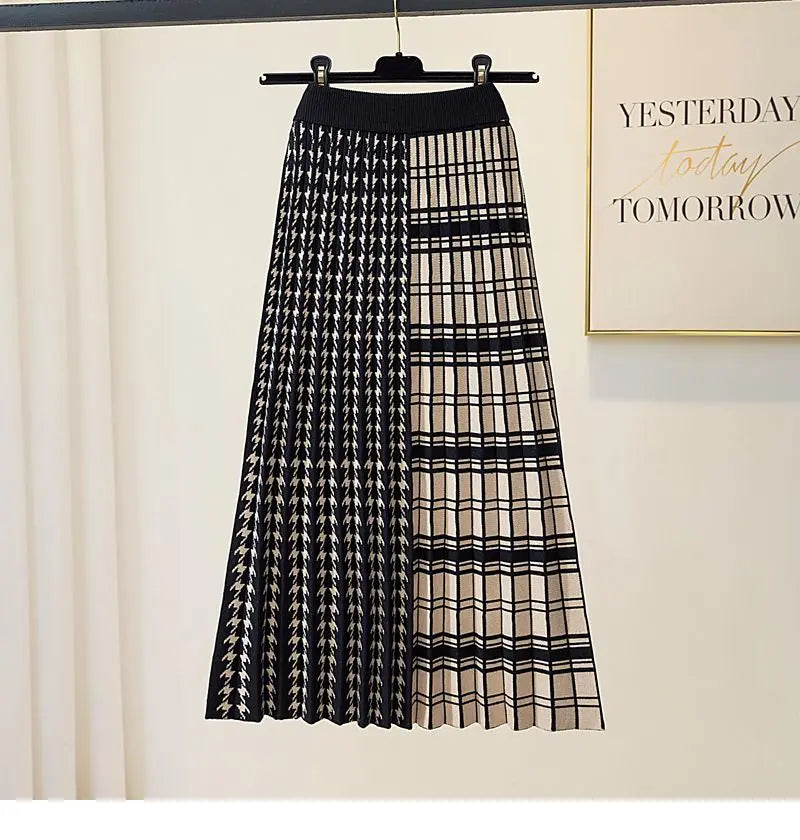 Plaira™ Contrast Plaid Midi Skirt