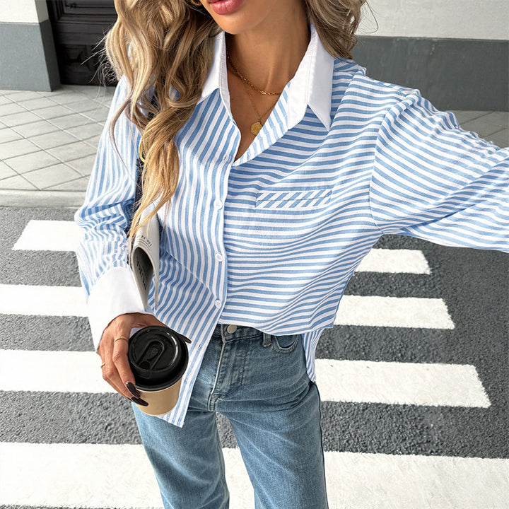 Velmira™ Striped Splicing Blouse