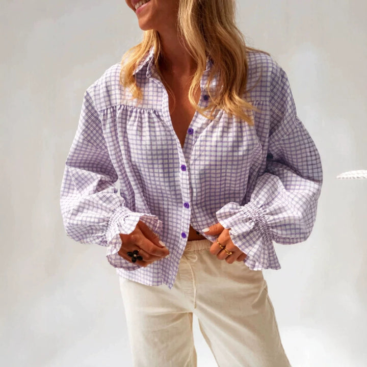 Éloria – Chemise à Carreaux à Manches Évasées