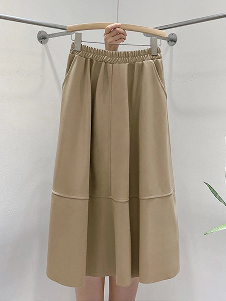 Solira™ High Waist Leather Midi Skirt