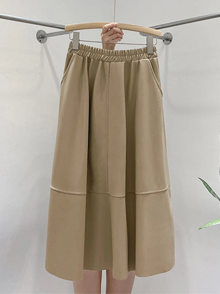 Solira™ High Waist Leather Midi Skirt