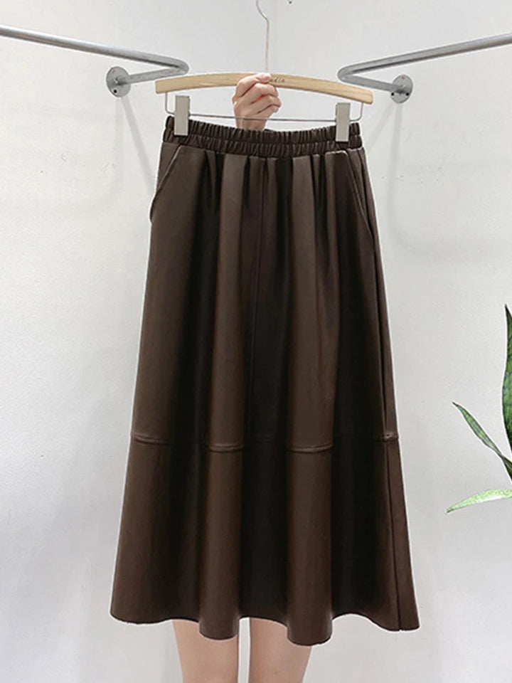 Solira™ High Waist Leather Midi Skirt