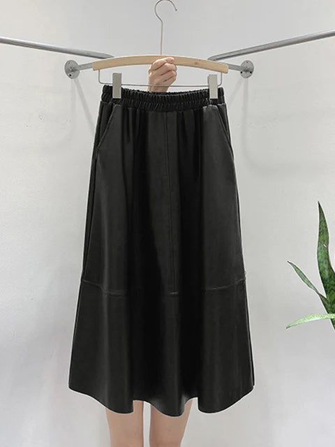 Solira™ High Waist Leather Midi Skirt