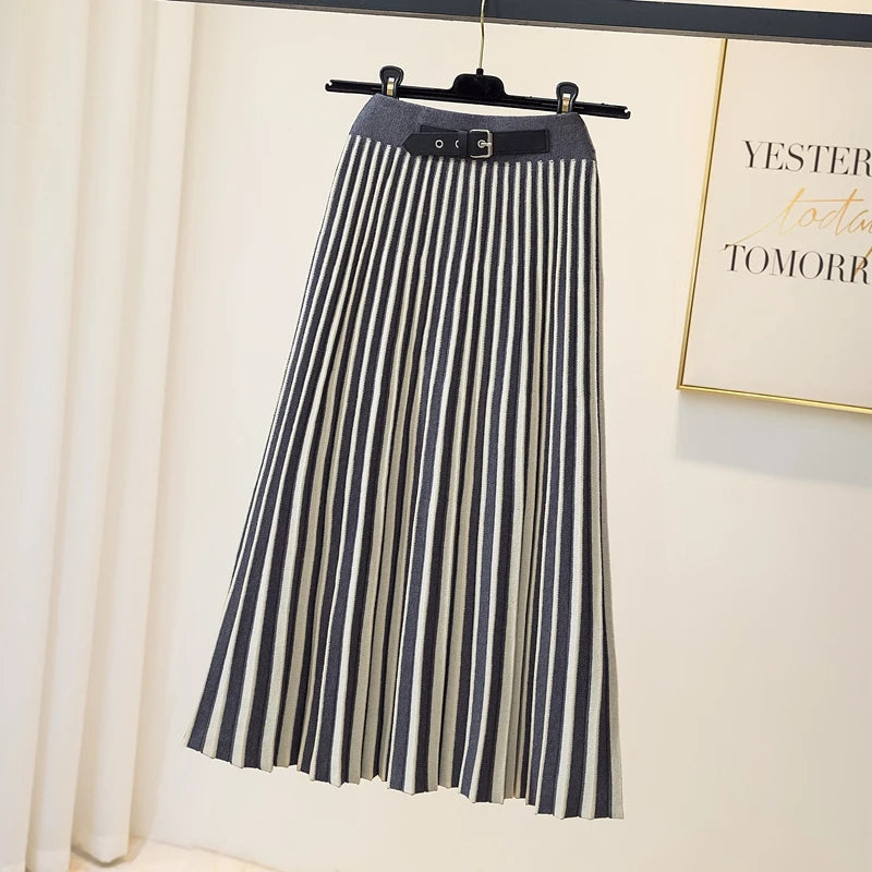 Serenya™ Striped Knitted Midi Skirt