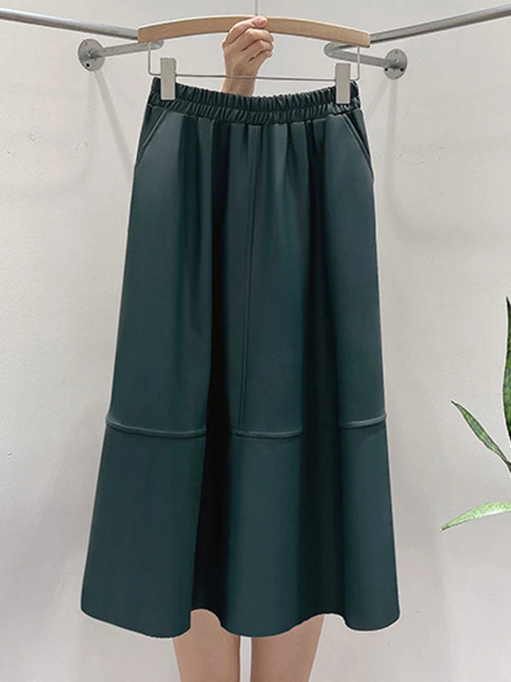 Solira™ High Waist Leather Midi Skirt
