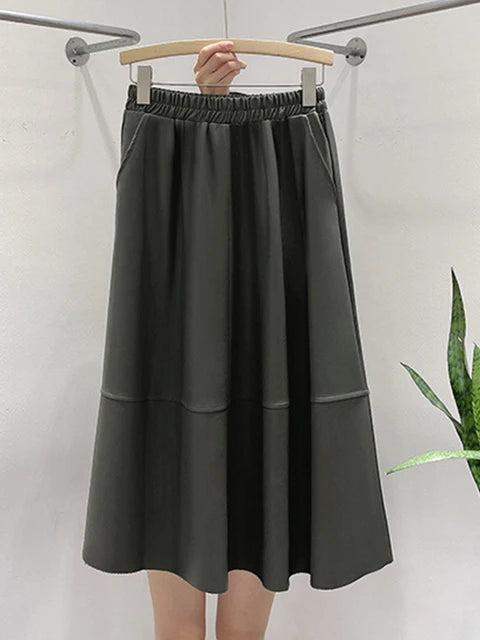 Solira™ High Waist Leather Midi Skirt