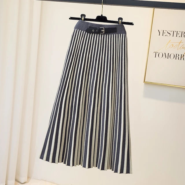Serenya™ Striped Knitted Midi Skirt