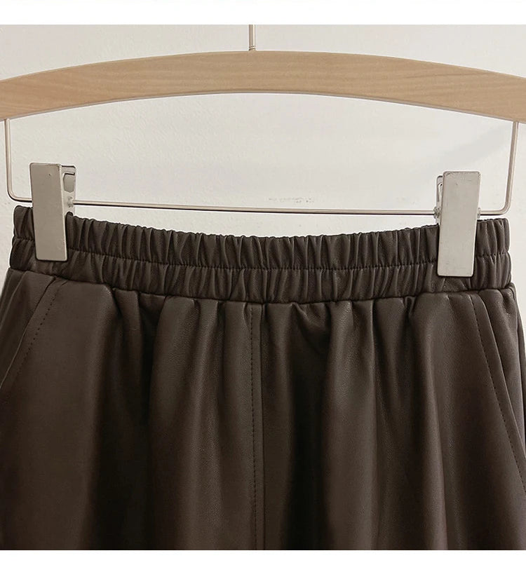 Solira™ High Waist Leather Midi Skirt