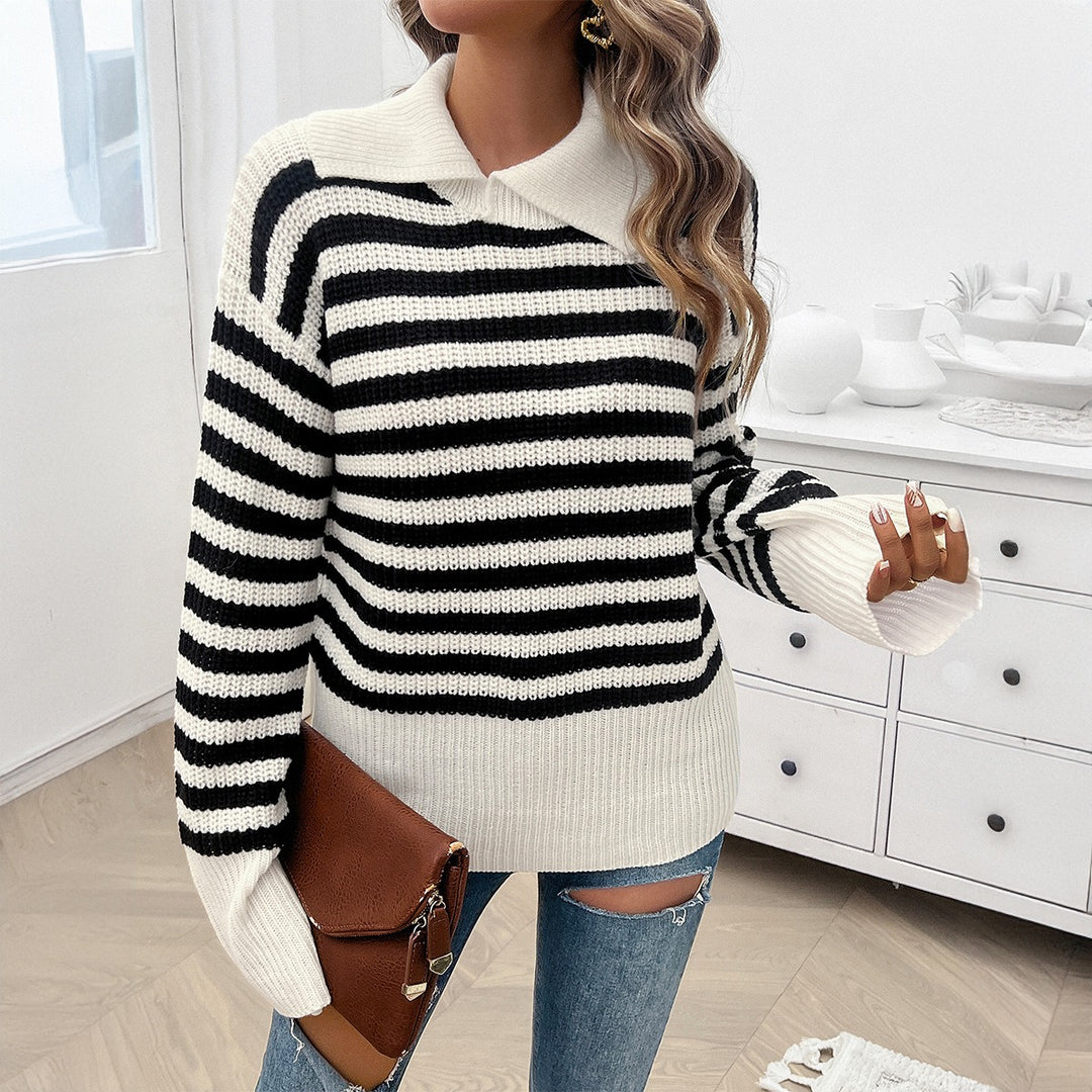 Liorra Striped Collared Knit Sweater
