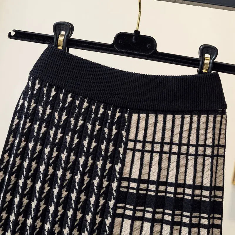 Plaira™ Contrast Plaid Midi Skirt