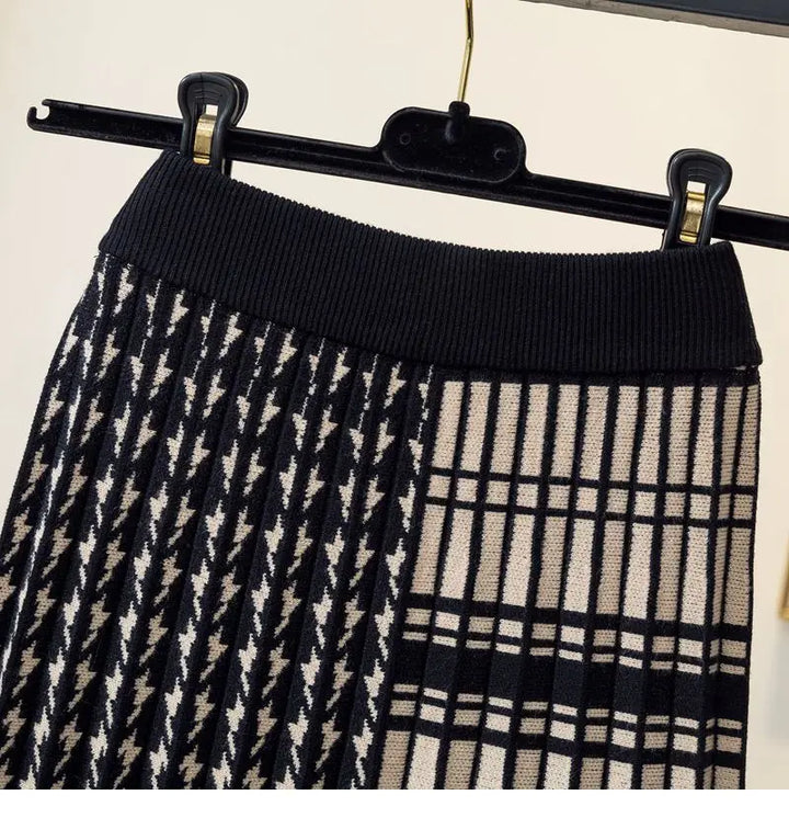 Plaira™ Contrast Plaid Midi Skirt