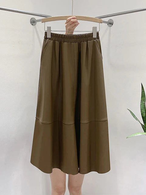 Solira™ High Waist Leather Midi Skirt