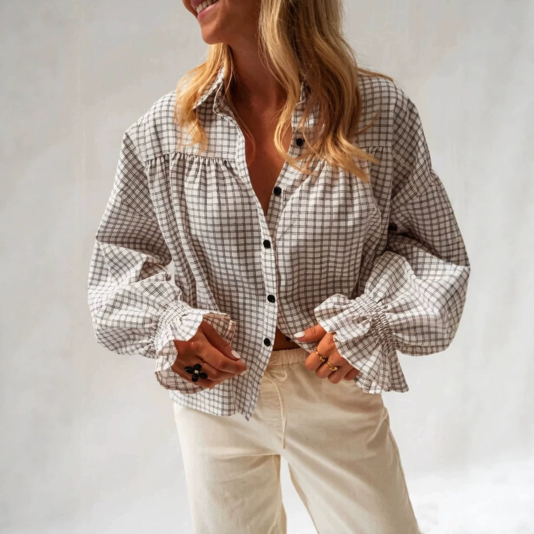 Éloria – Chemise à Carreaux à Manches Évasées