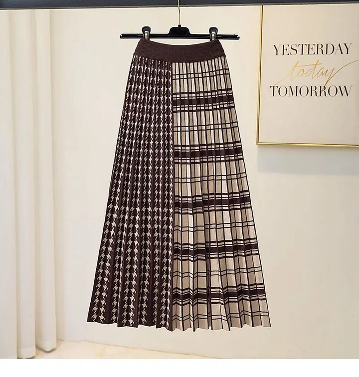 Plaira™ Contrast Plaid Midi Skirt