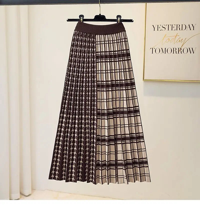 Plaira™ Contrast Plaid Midi Skirt