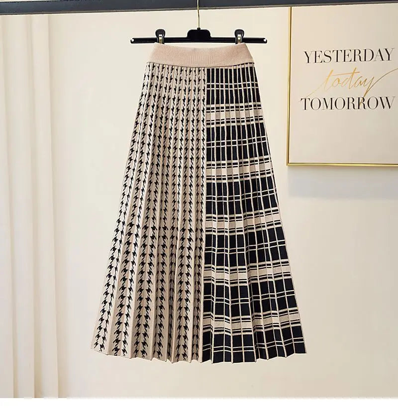 Plaira™ Contrast Plaid Midi Skirt