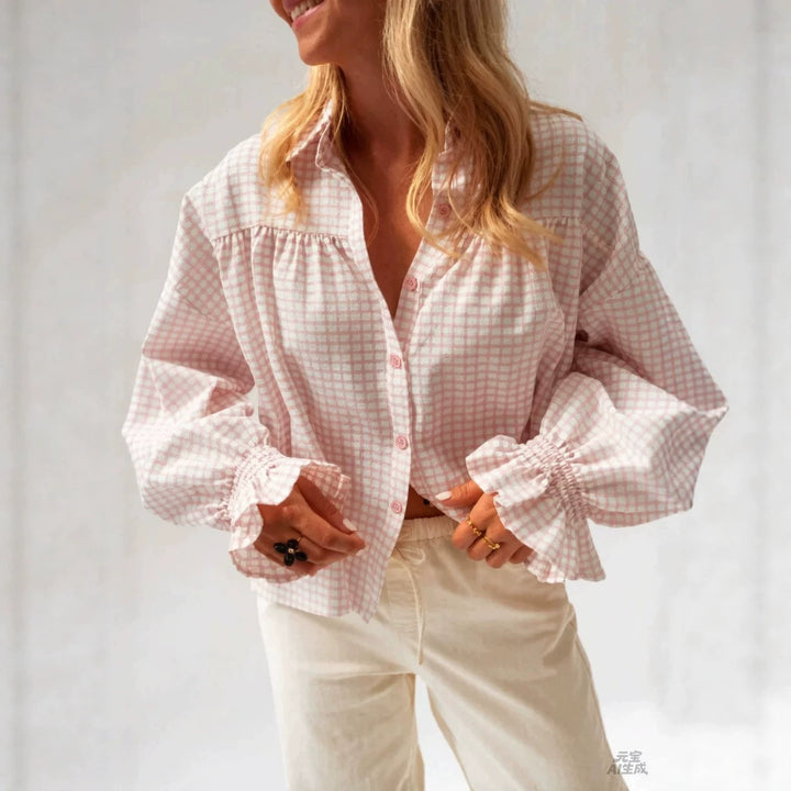 Éloria – Chemise à Carreaux à Manches Évasées