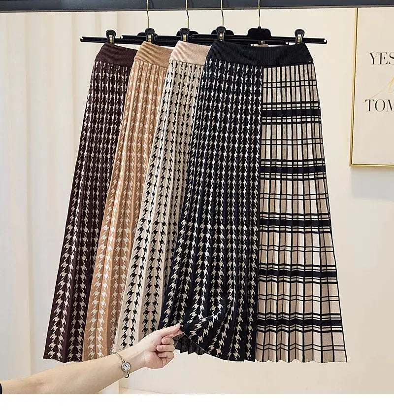 Plaira™ Contrast Plaid Midi Skirt