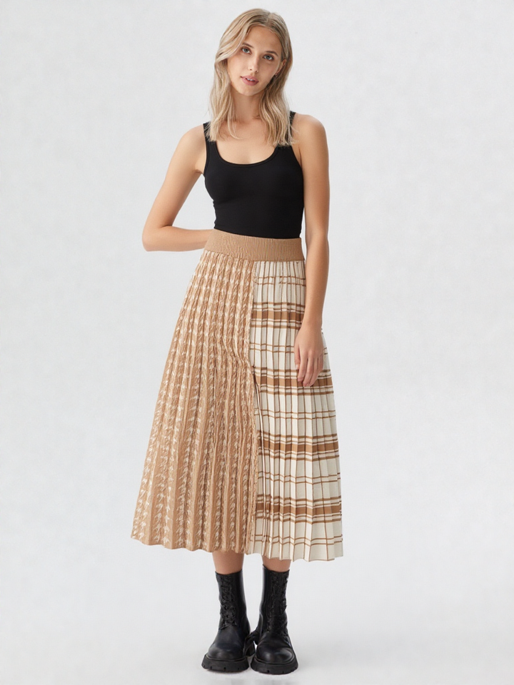 Plaira™ Contrast Plaid Midi Skirt