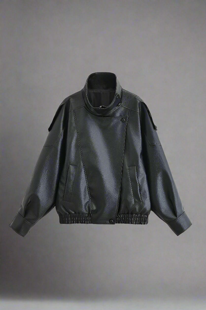 Black leather jacket on a white background