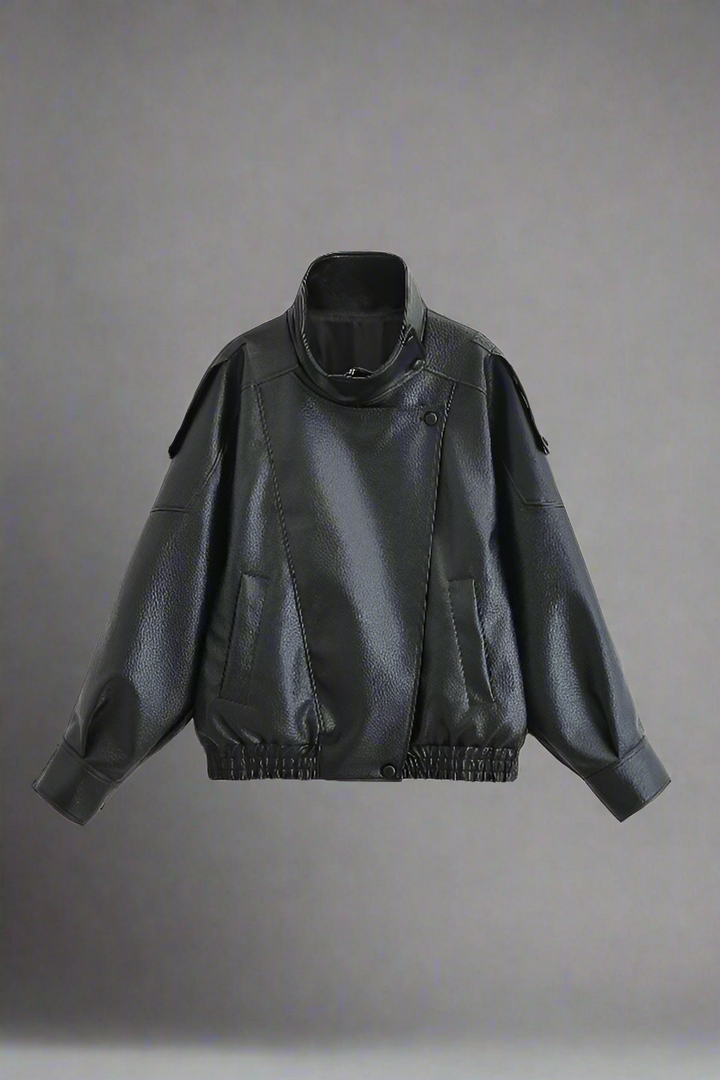 Black leather jacket on a white background