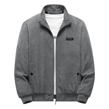 Blouson homme en velours côtelé gris, col montant et fermeture zippée, vue de face
