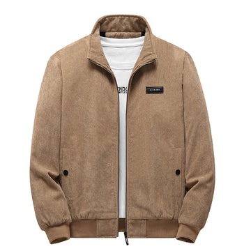 Blouson homme en velours côtelé kaki, col montant et fermeture zippée, vue de face