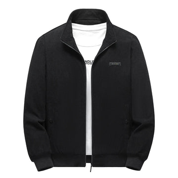 Blouson homme en velours côtelé noir, col montant et fermeture zippée, vue de face