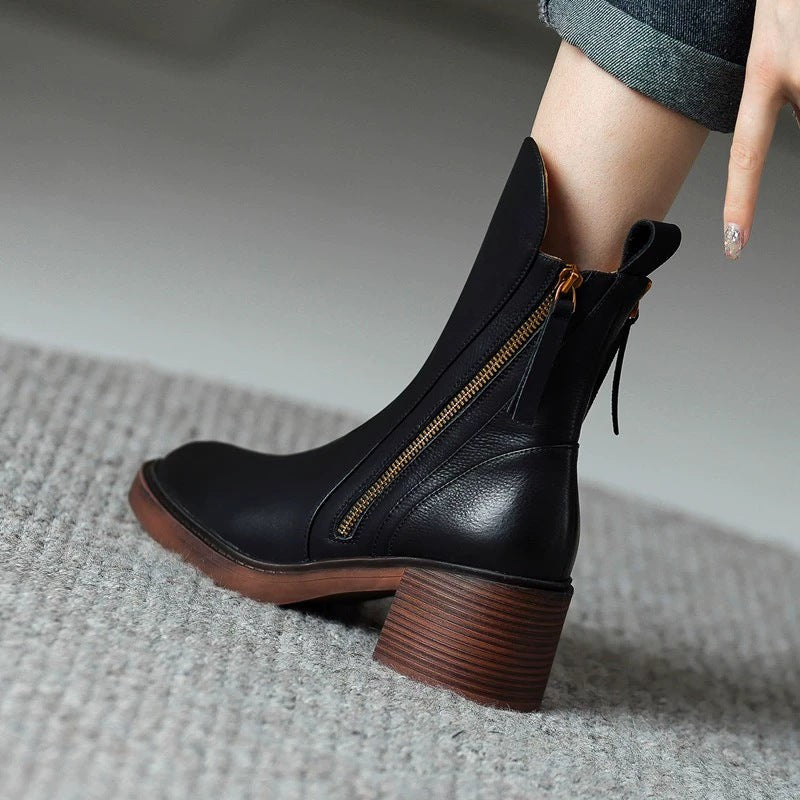 Botte Capucine noire, détail du double zip