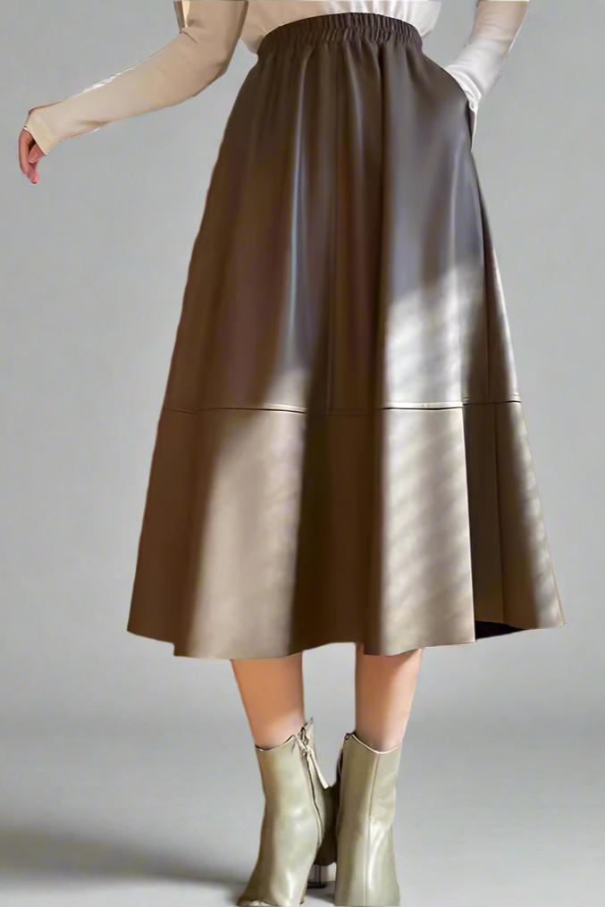 Solira™ High Waist Leather Midi Skirt