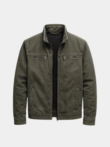 Blouson Corentin vert kaki, col montant et deux poches zippées sur la poitrine
