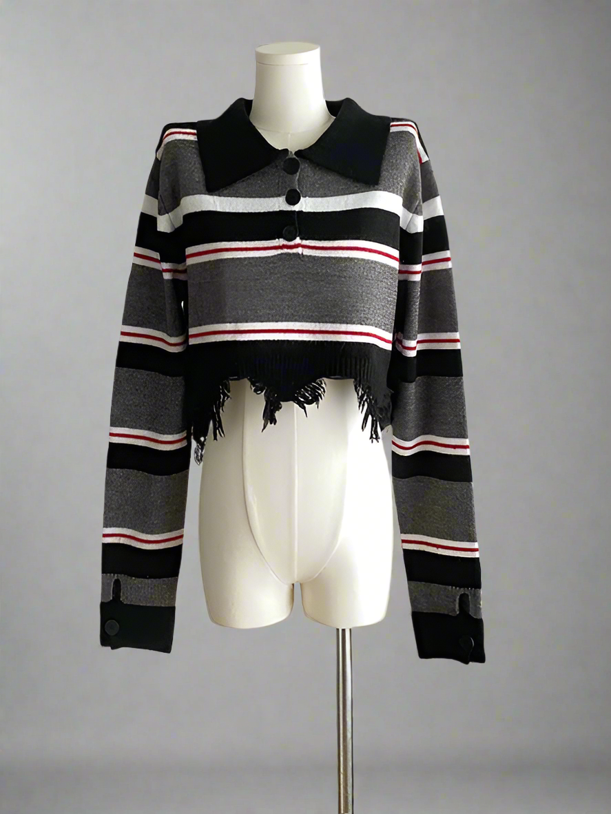 Koria™ Striped Cropped Polo Sweater