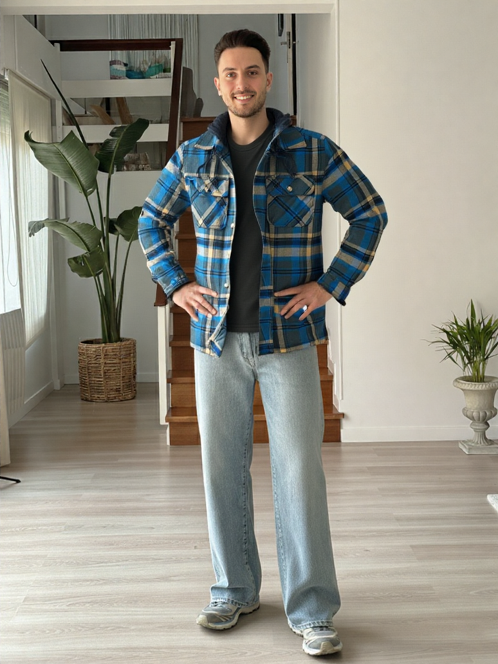 Draxen™ Blue Strip Hooded Flannel Jacket