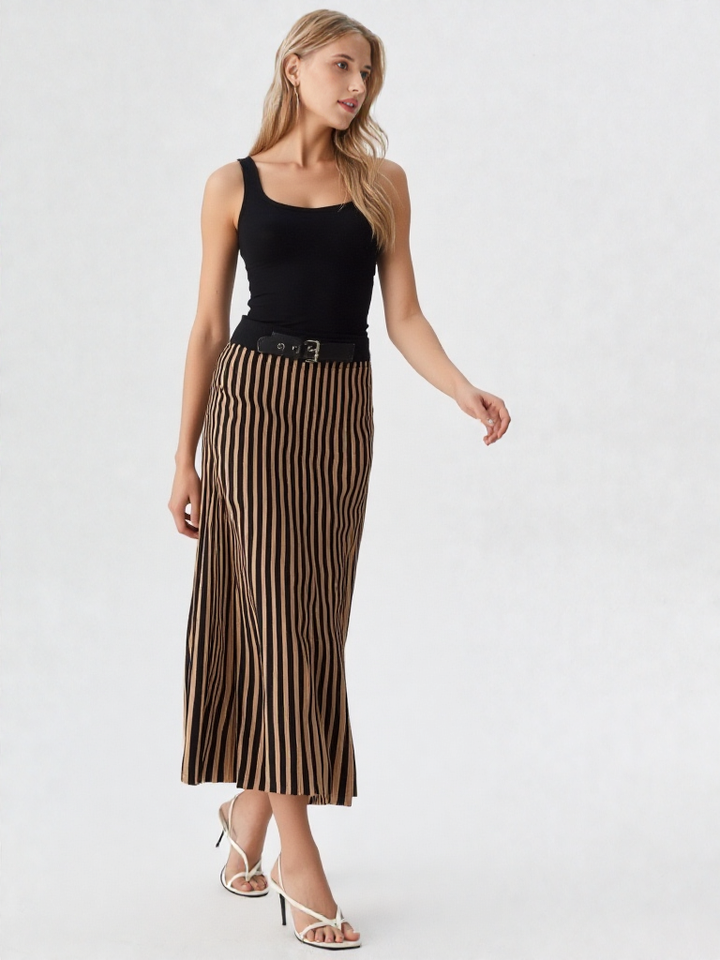 Serenya™ Striped Knitted Midi Skirt